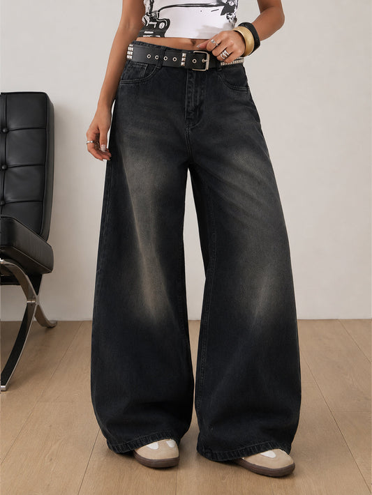 Grunge Black Washed Ultra Wide Leg Jeans