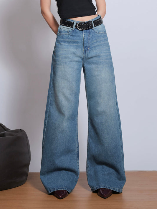 Aqua Blue Vintage Washed Super Wide Leg Jeans
