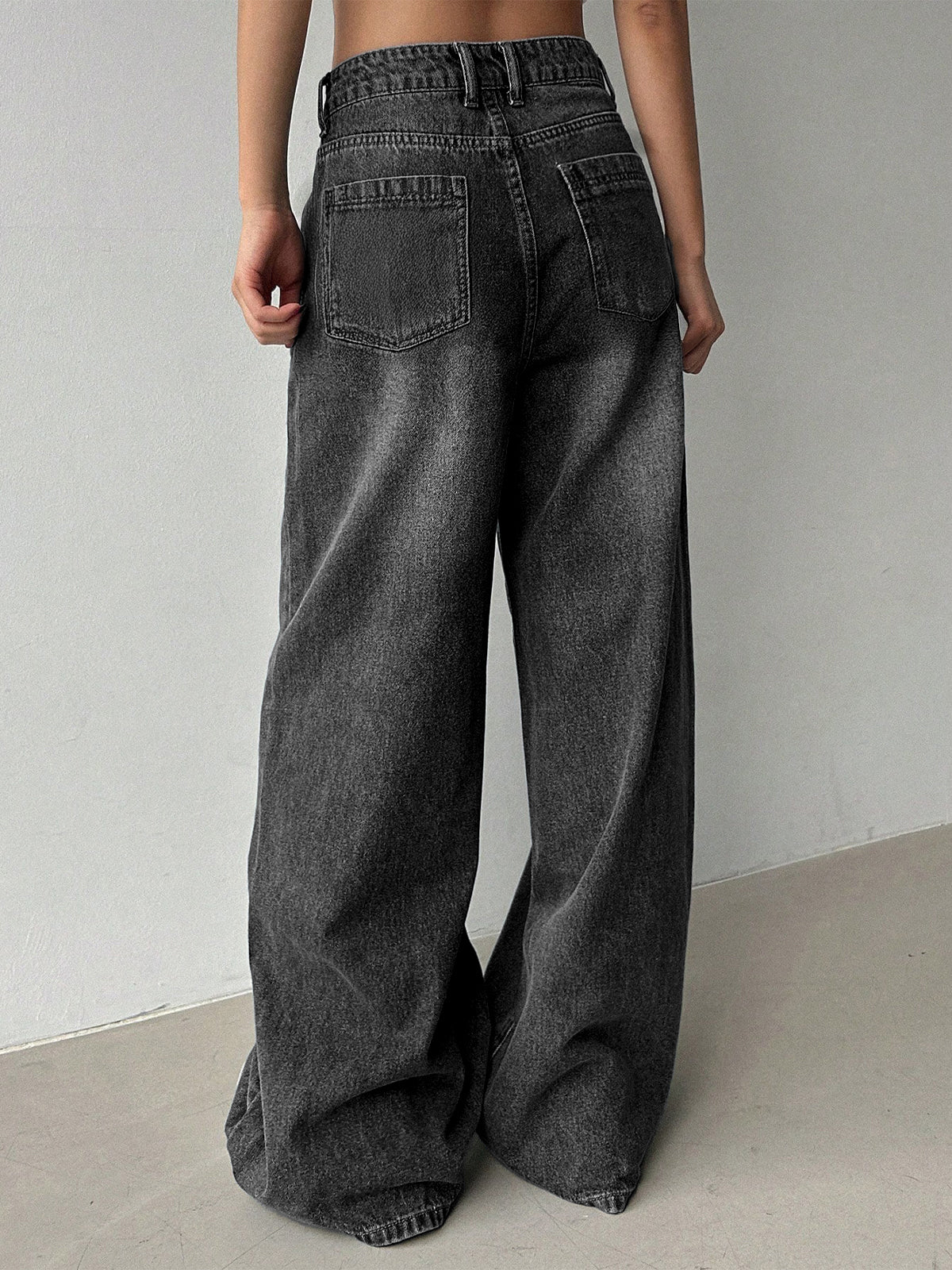 80'S Ash Grey Washed Super Wide Leg Jeans