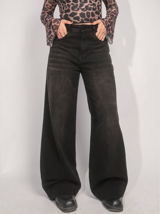 Starry Black Tinted Wide Leg Jeans