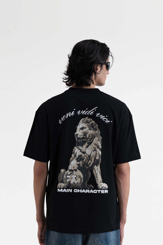 Veni Vidi Vici Printed Black Oversized T-Shirt Main Character