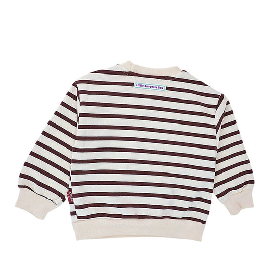 2 Pcs Set Brown Striped 3D Fluffy Dino Tummy Sweat Shirt And Pants Set For Toddler And Kids