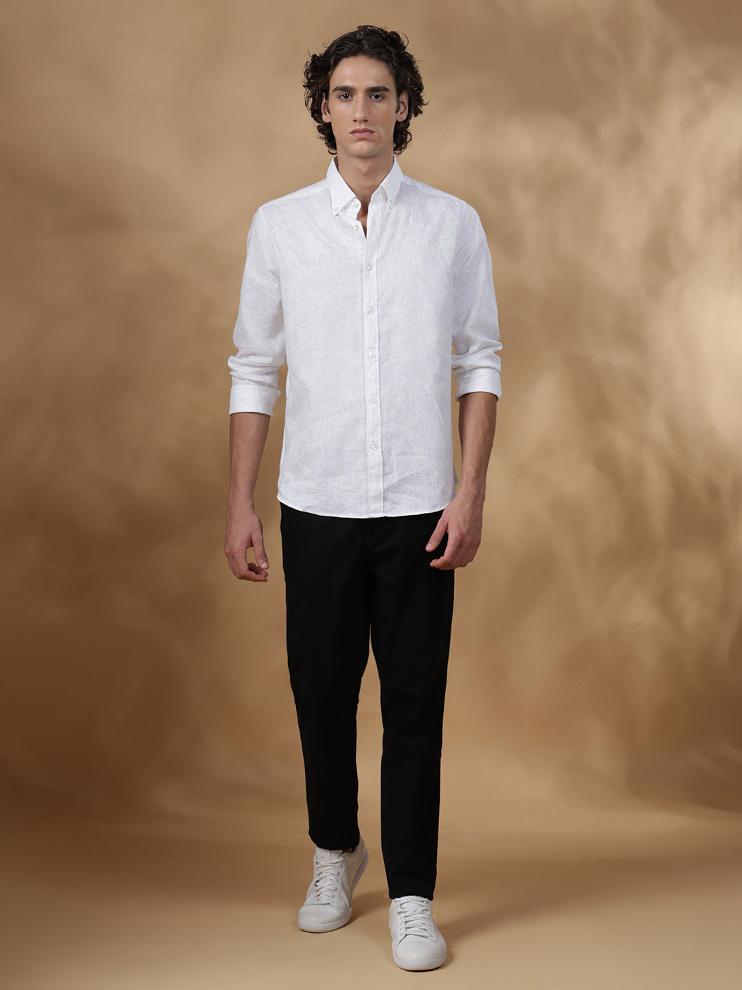 White Regular Fit Casual Linen shirt for men (JENZO)