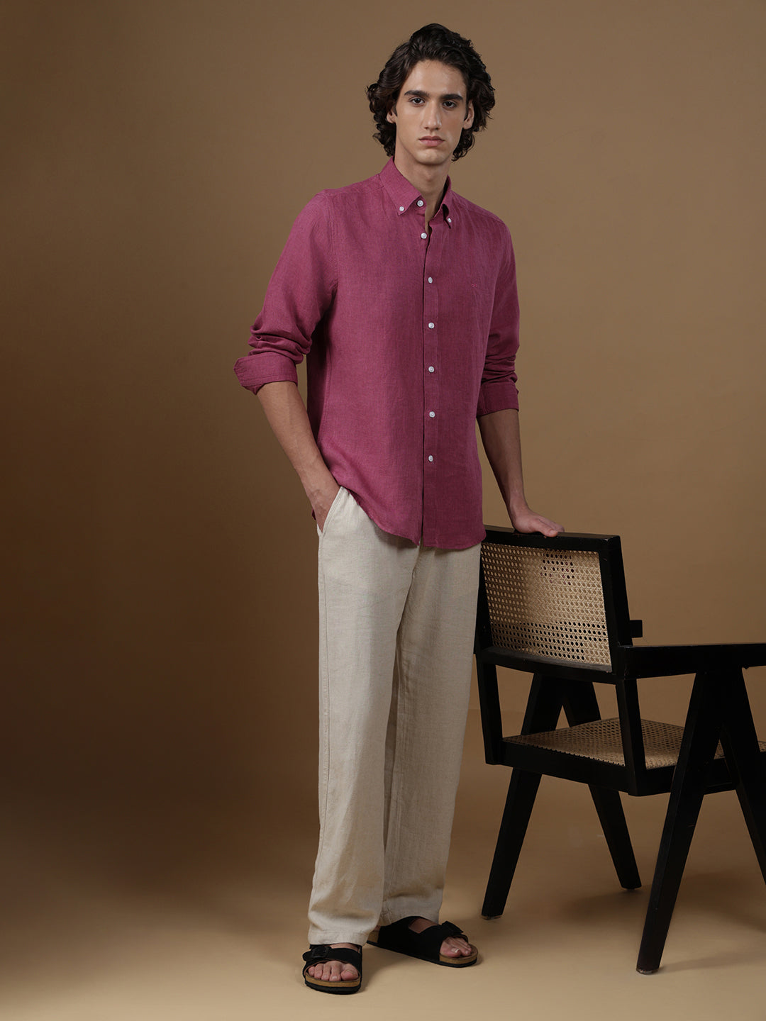 Pink Regular Fit Casual Linen Shirt for men (ELOIS)