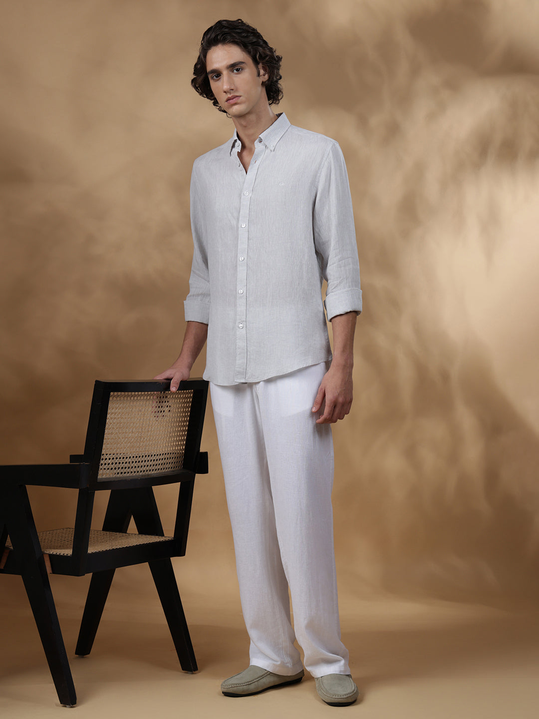 Grey Regular Fit Casual Linen Shirt for men (JAMIL)