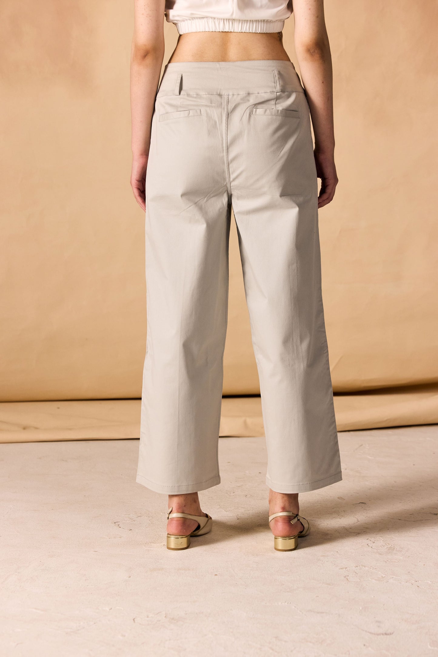 High Banded Waist Wide Leg Pants