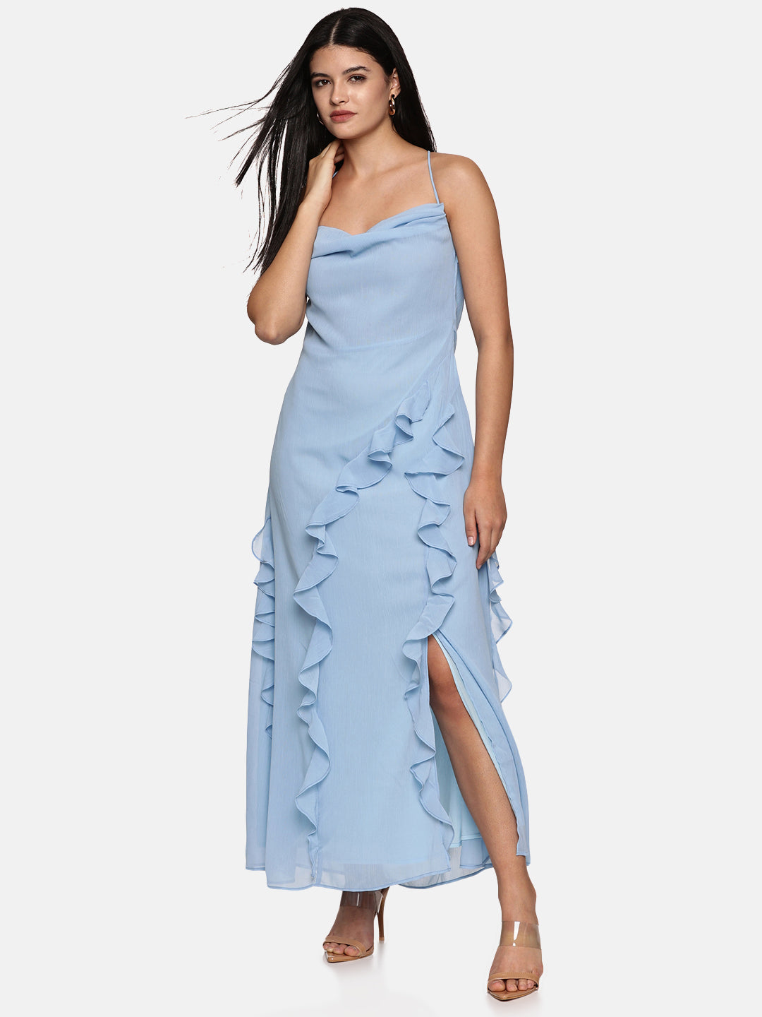 Cowl neck backless maxi dress