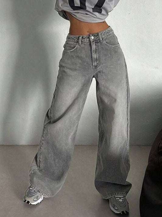 Comet Grey Washed Wide Leg Jeans
