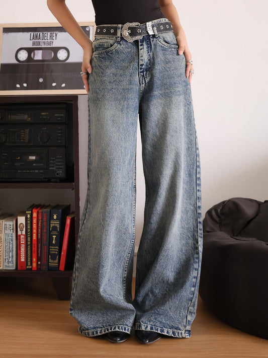 Steel Blue Tinted Super Wide Leg Jeans