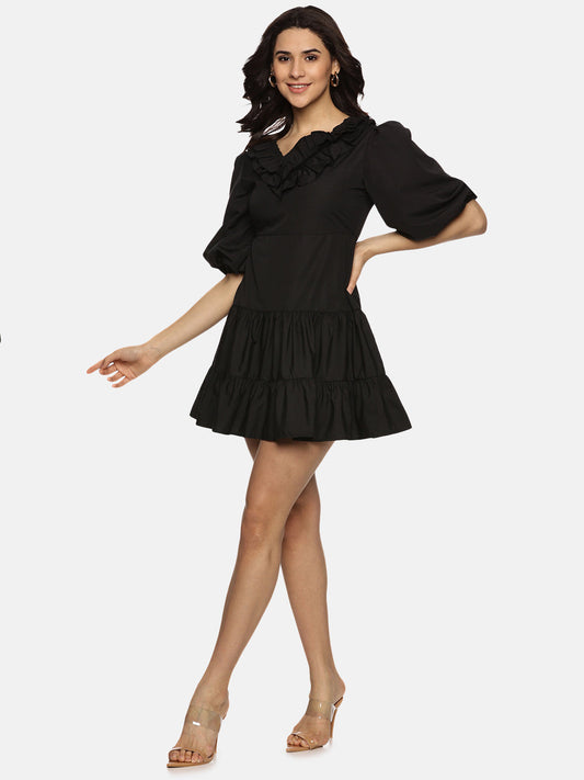 Buy Puff Sleeve Mini Dress For Women In Black