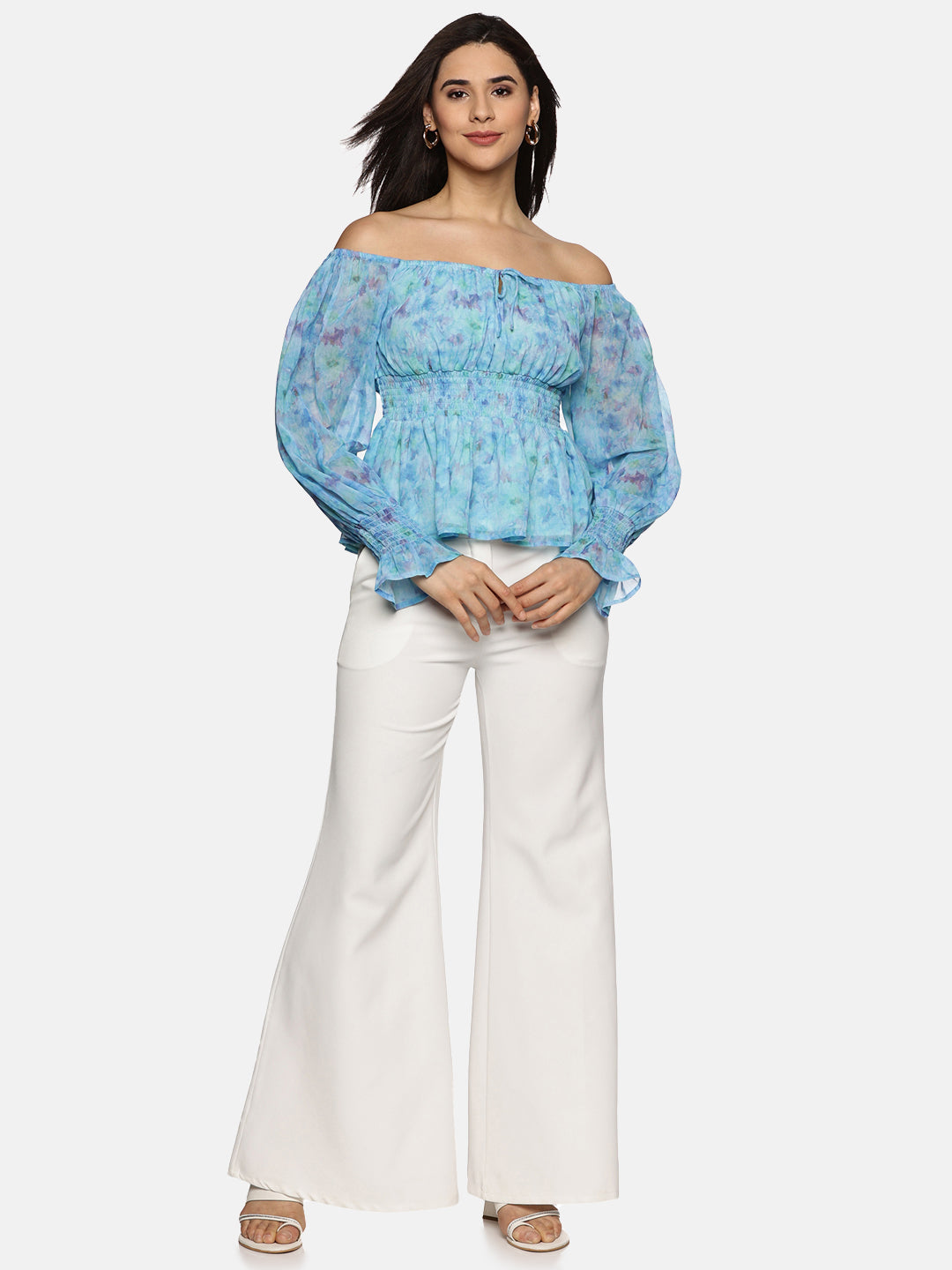 Buy Full Sleeve Peplum Top For Women In Blue