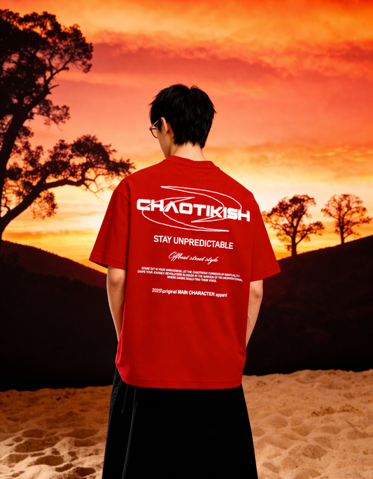 Chaotikish Round Neck Oversized Red T-Shirt