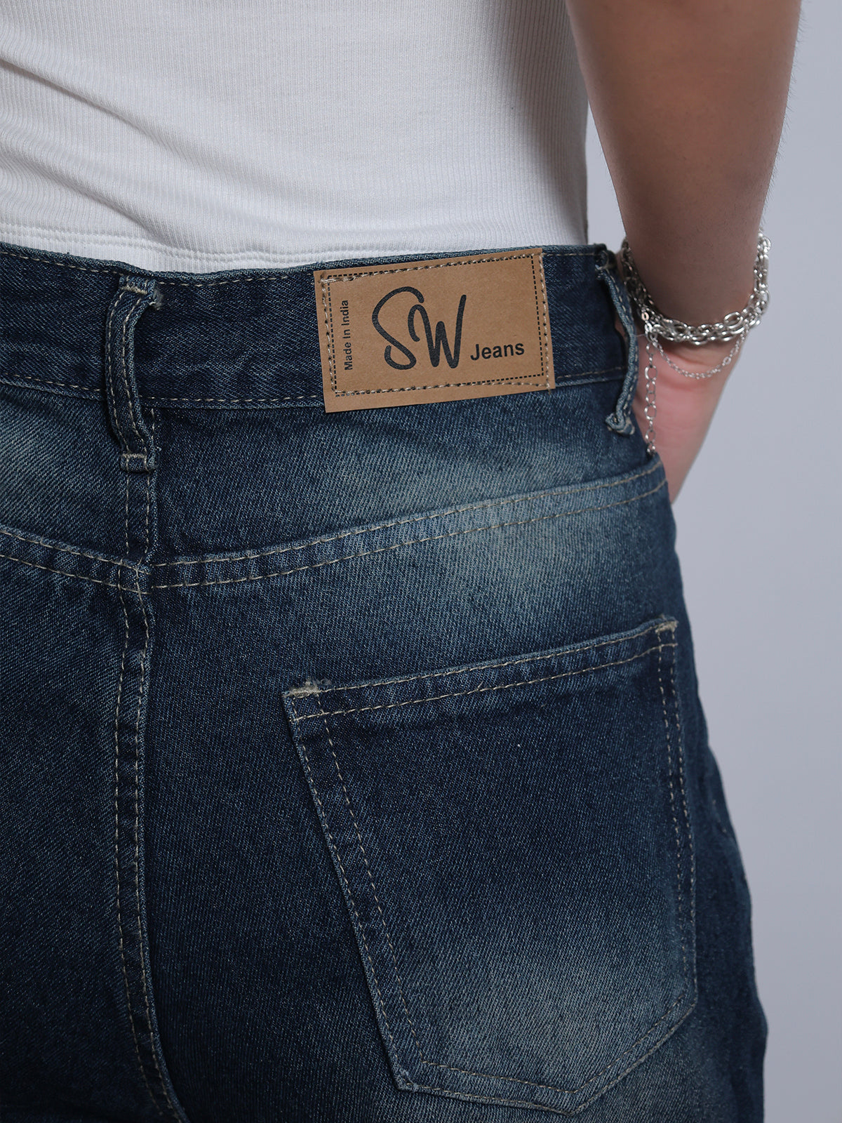 Oxford Blue Washed Super Wide Leg Jeans