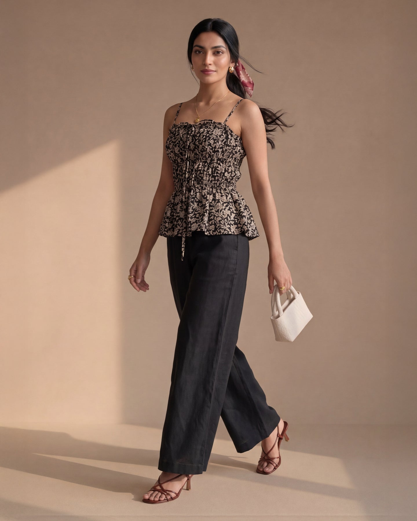 Black Floral Gather Top