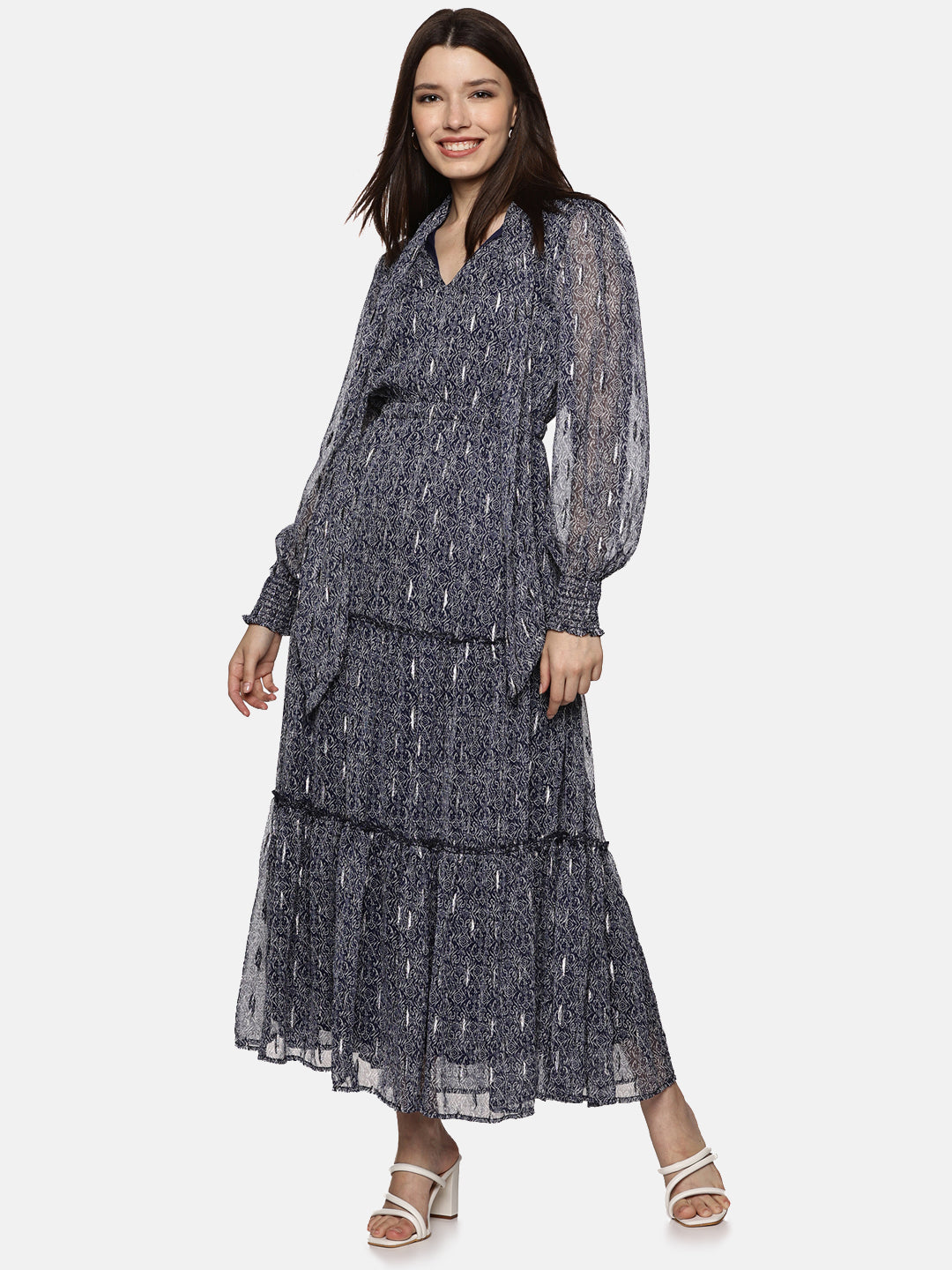 IS.U Floral Blue Necktie Dress