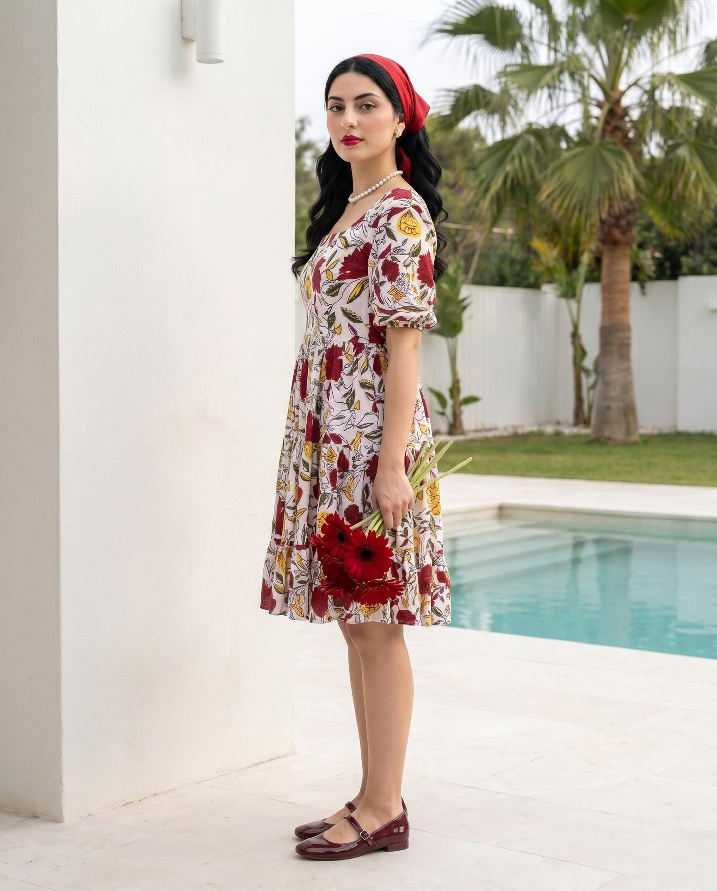 Off White Animated Floral Dress