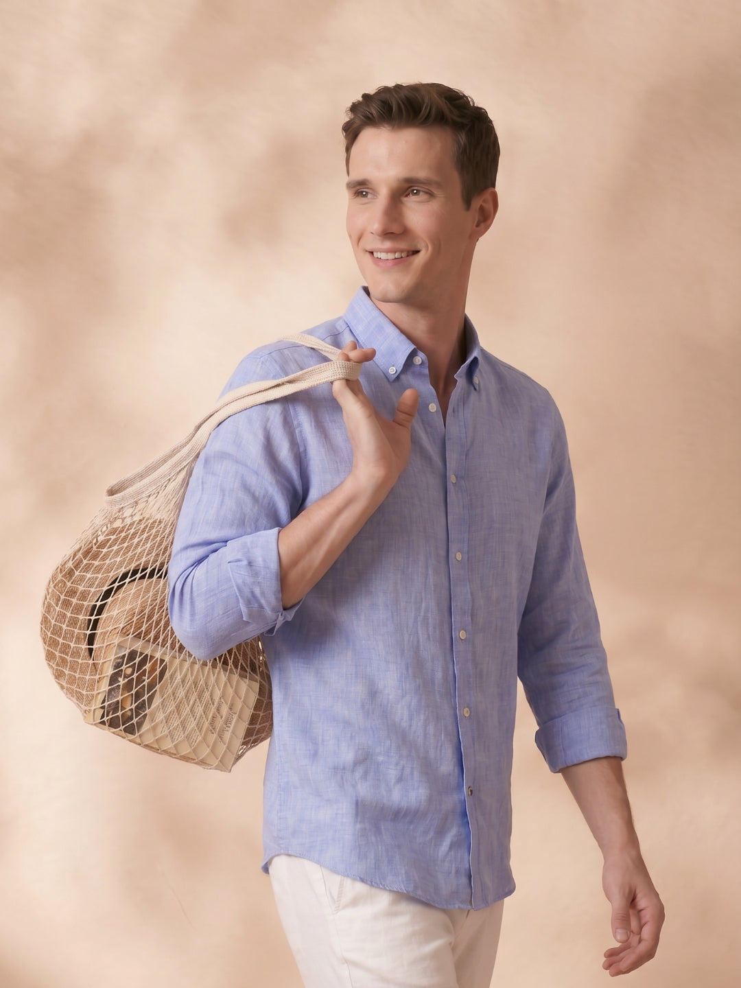 Regular Fit Blue Linen Solid Casual Shirt for Men(LARIA)