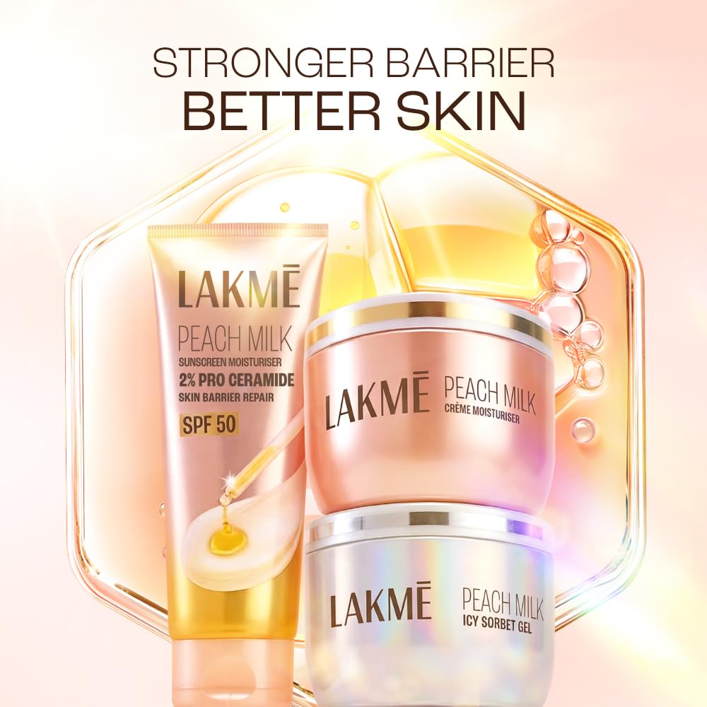 LAKME PEACH MILK SUNSCREEN MOISTURISER 2% PRO CERAMIDE SPF 50