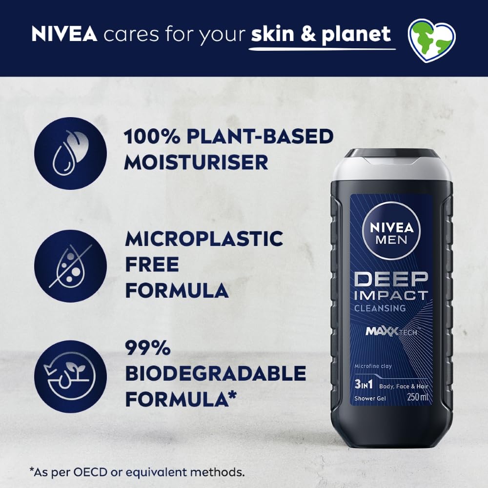 Nivea Deep Impact 3-In-1 Men Shower Gel 250 ml