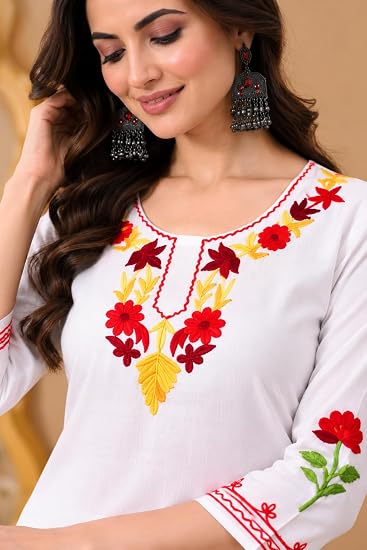 Women Kashmiri Embroidered Straight Kurta-White
