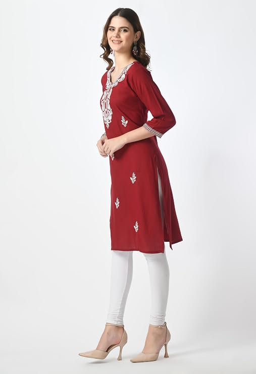 LIBOZA Kurta for Women – Embroidered Ladies Kurti, Stylish Girls Top, Ethnic Full Kurtas, Straight Design Kurtis for Woman
