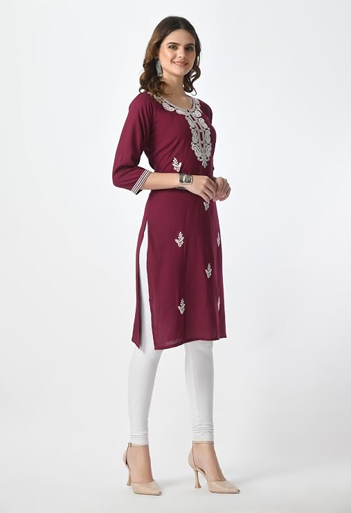 LIBOZA Kurta for Women – Lakhnowi Chikankari Embroidered Ladies Kurti, Stylish Girls Top, Ethnic Full Kurtas, Straight Design Kurtis for Woman