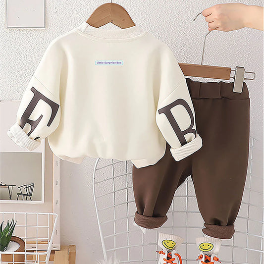 Cream & Brown Kids Teddy Soft Toy 2 Pcs Track Suit Set For Toddlers And Kids