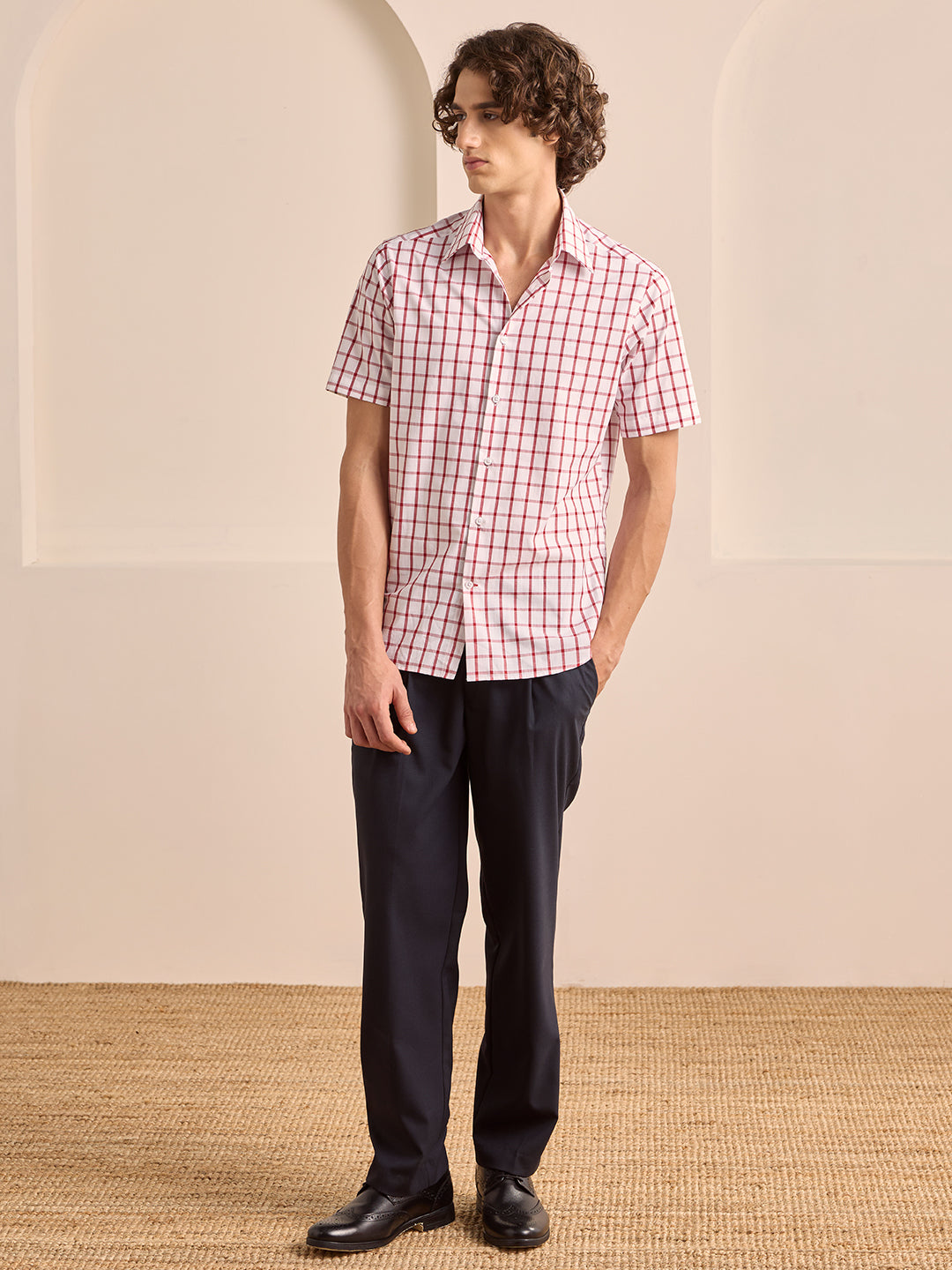 Pink Regular Fit Checked Casual Cotton Shirt for Men (AMATO)