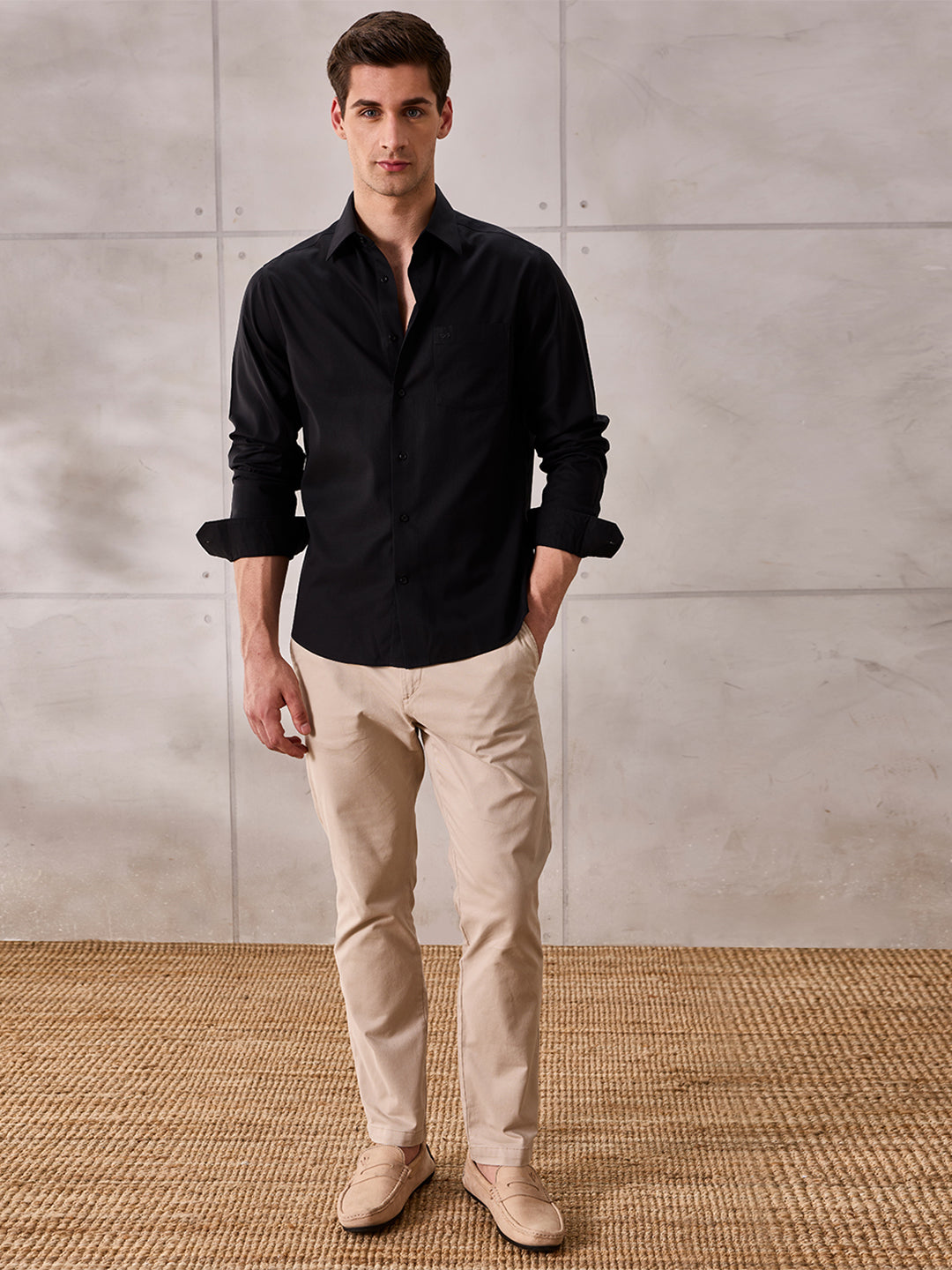 Black Regular Fit Solid Formal Cotton Non-Iron Shirt for Men (NOPIE)
