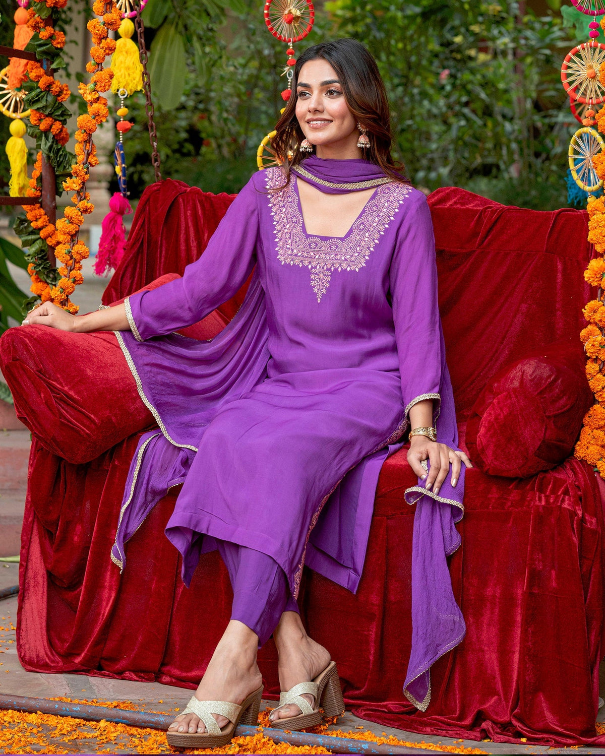 Purple Muslin Suit Set