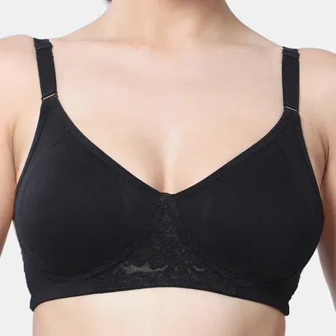 Black t shirt lace bra Envie non wired non padded full coverage seamless lace bra invisible under clothes daily wear