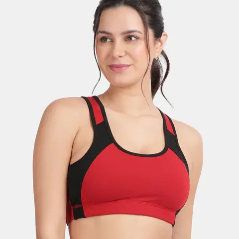 Maroon black cotton sports bra with smooth fit and full coverage support