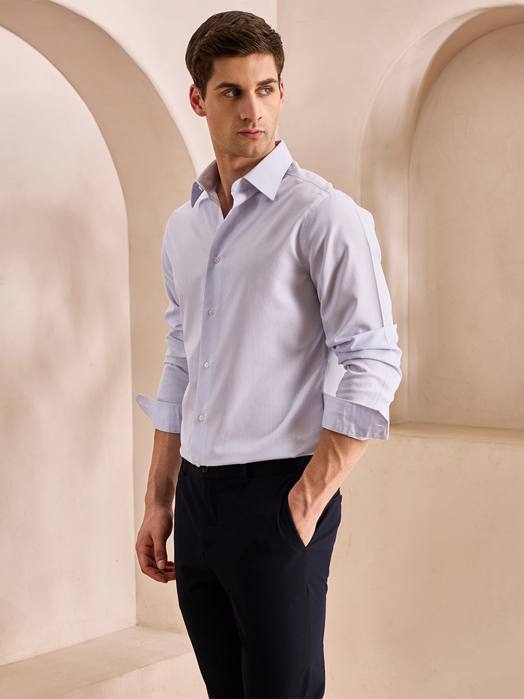 Blue Regular Fit Striped Formal Non-Iron Shirt for Men (NTARD)