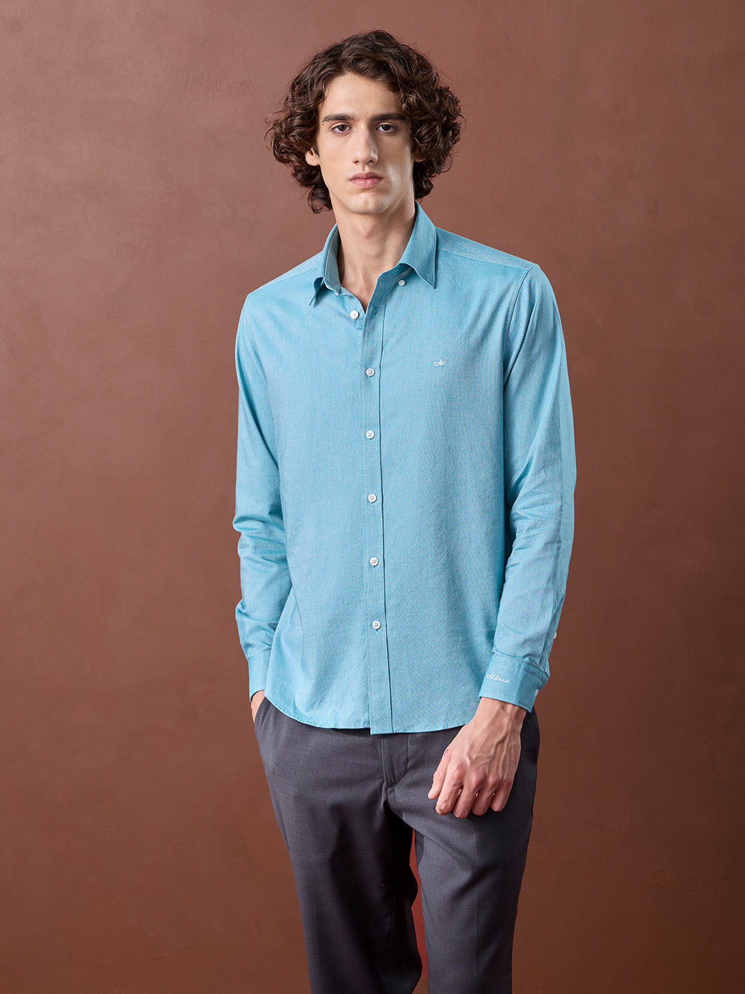 Teal Blue Regular Fit Solid Casual Cotton Shirt for Men (CRANE)