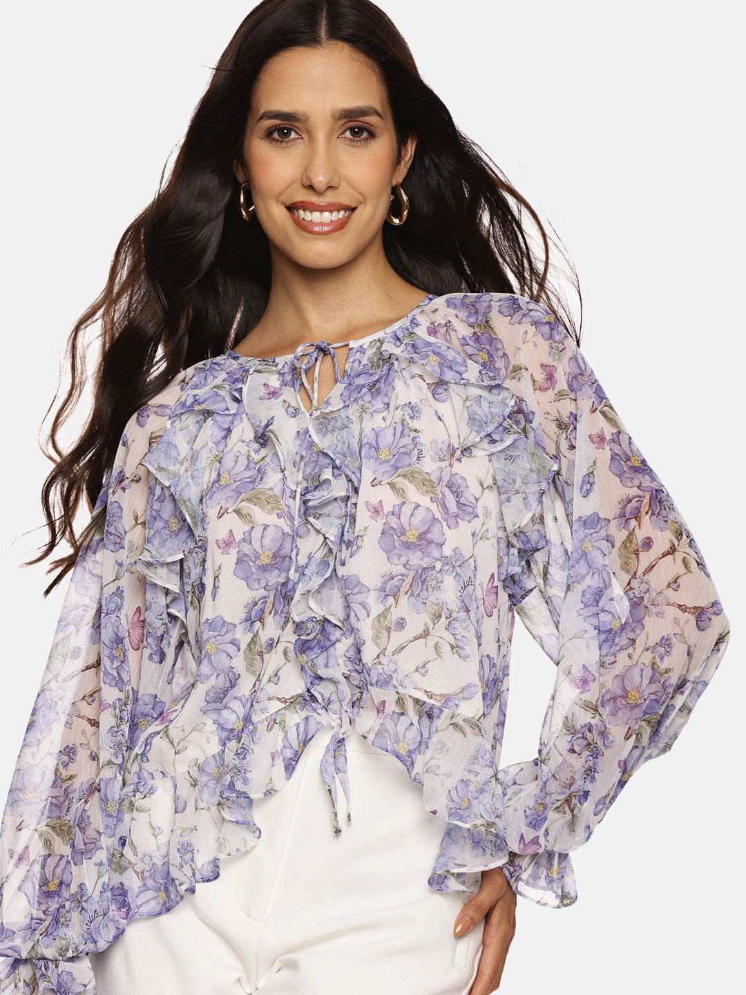 IS.U Blue Ruffled Boho Top