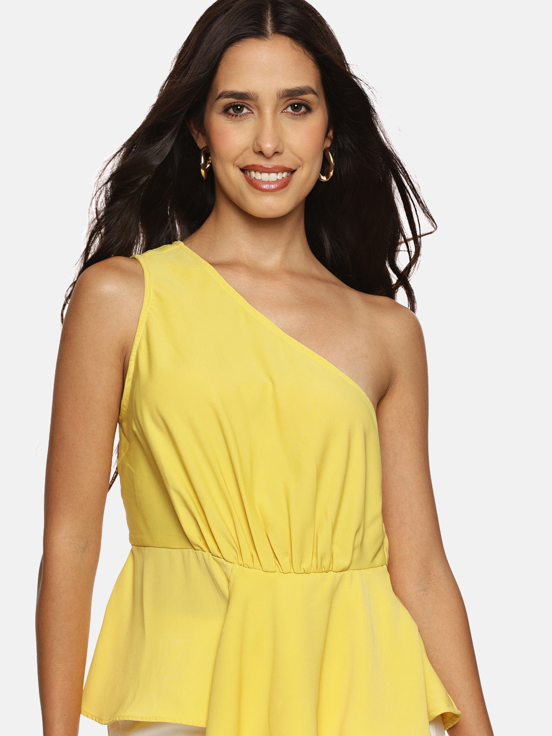 IS.U Yellow One Shoulder Ruffle Top