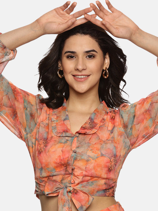 Buy Orange Crop Top For Women In Full Sleeve