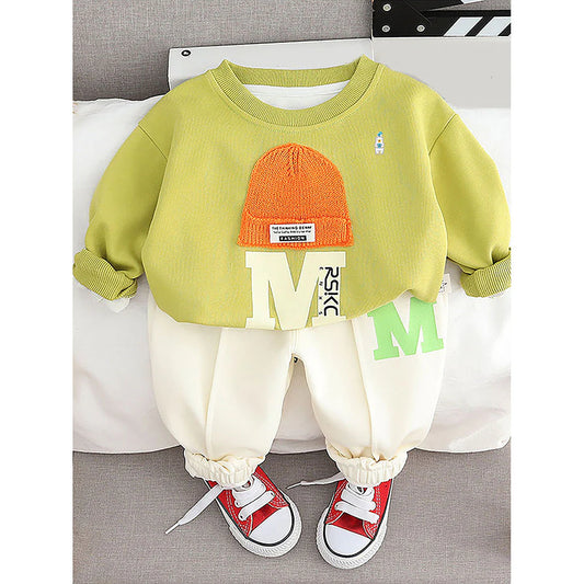 Mint Green 3D Cap Design 2 Pcs Track Suit Set For Toddlers And Kids