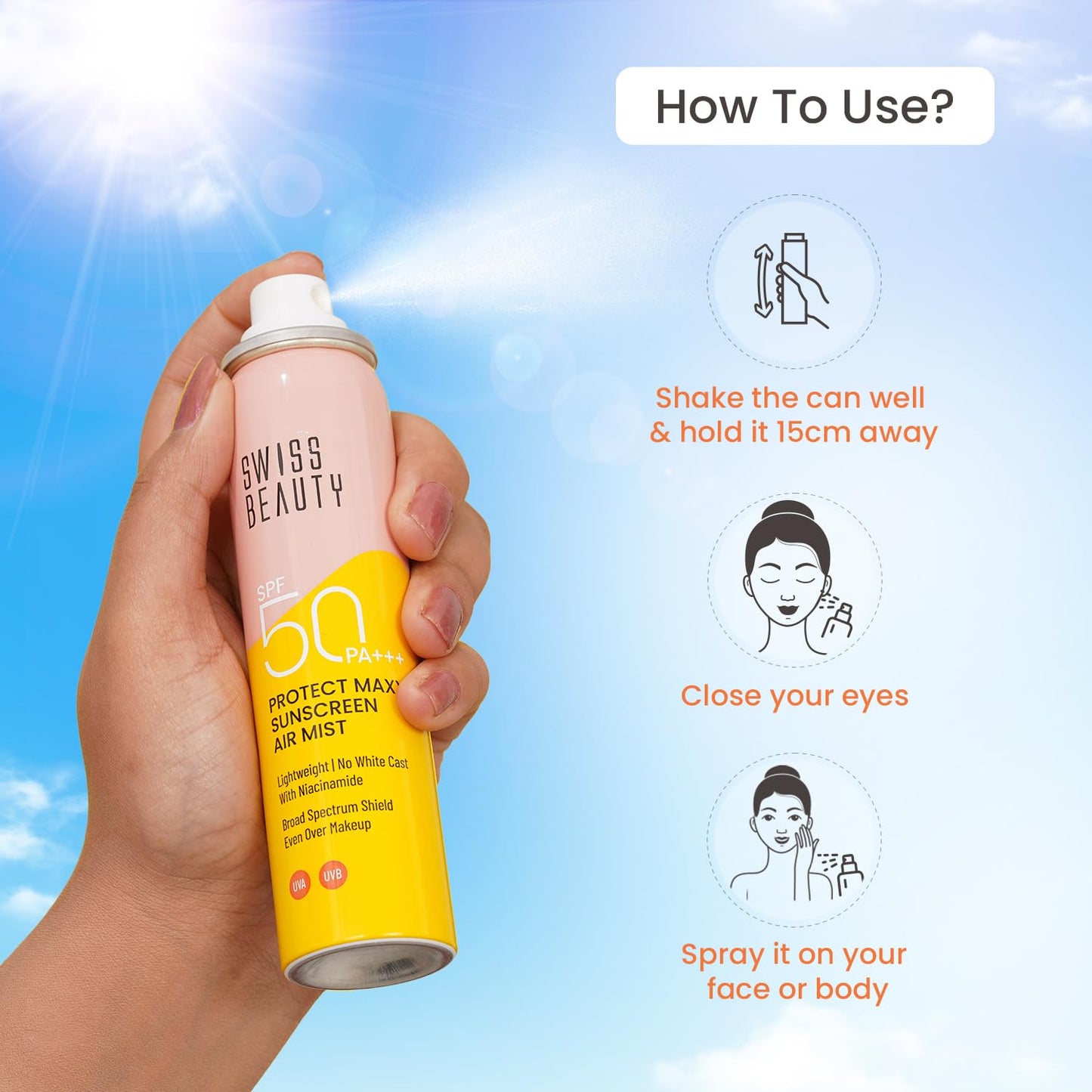 SWISS BEAUTY PROTECT MAXX SUNSCREEN AIR MIST SPF 50 PA+++ 80 ml