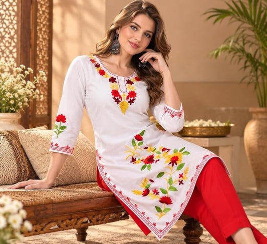 LIBOZA Women Kashmiri Embroidered Straight Kurta