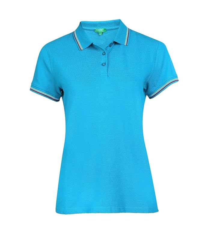Women's Cotton Lycra Half Sleeves Plain Stylish Regular Fit Polo T-Shirt with Coloured Collar Tipping