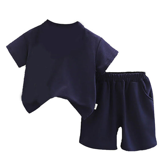 Navy Long Legs Teddy 2 Pcs Shorts Set For Toddlers And Kids
