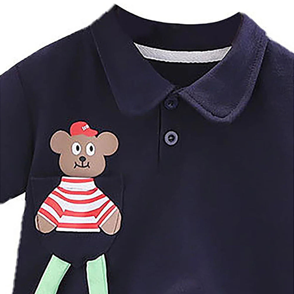 Navy Long Legs Teddy 2 Pcs Shorts Set For Toddlers And Kids
