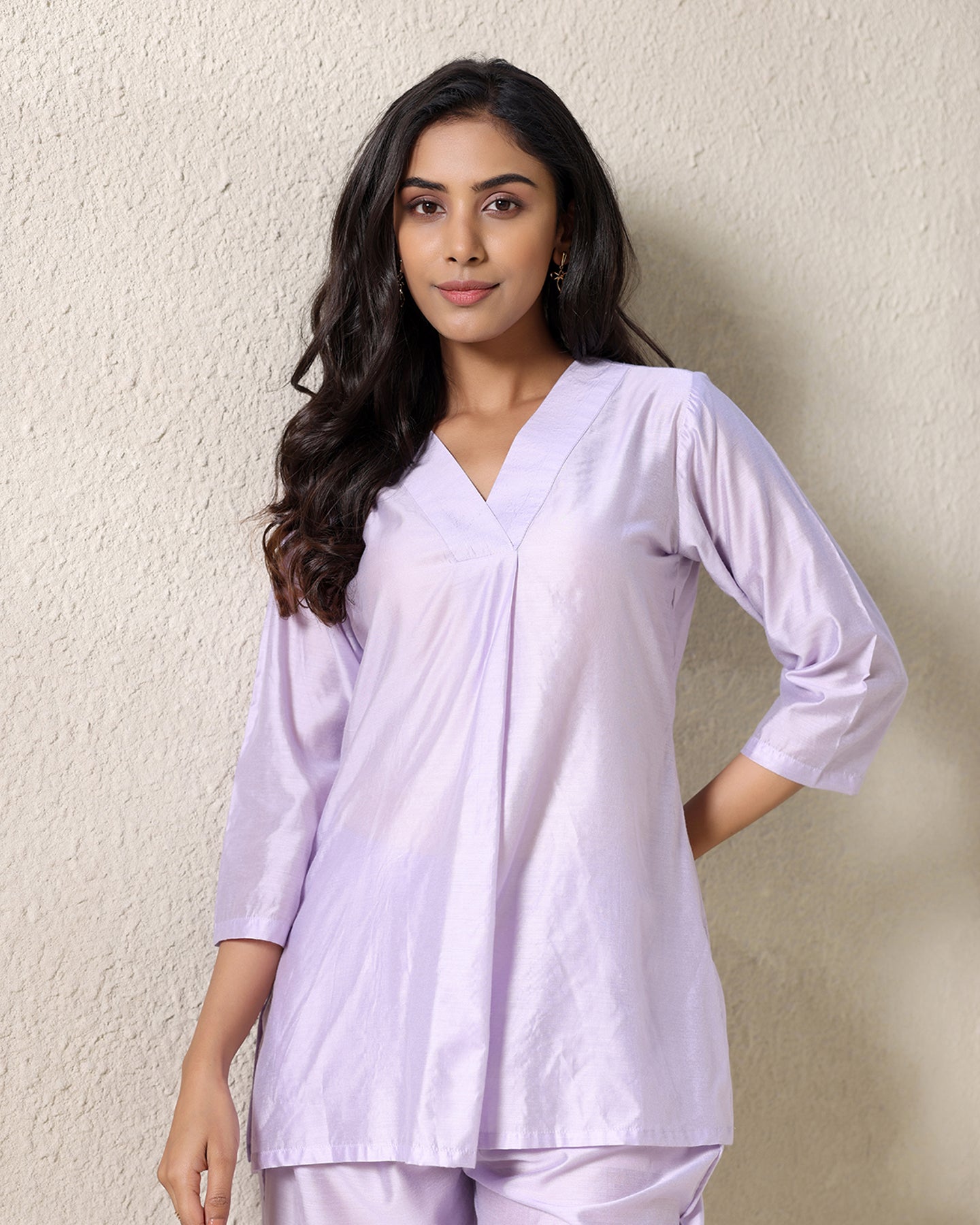 V-Neck Lilac Chanderi Co-ord Set