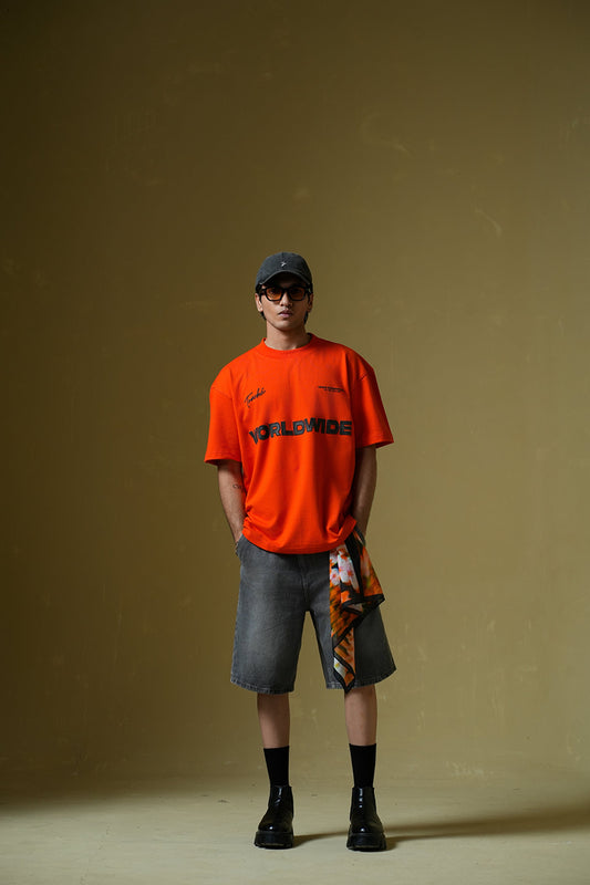 Worldwide Printed Orange Oversized T-Shirt Main Character