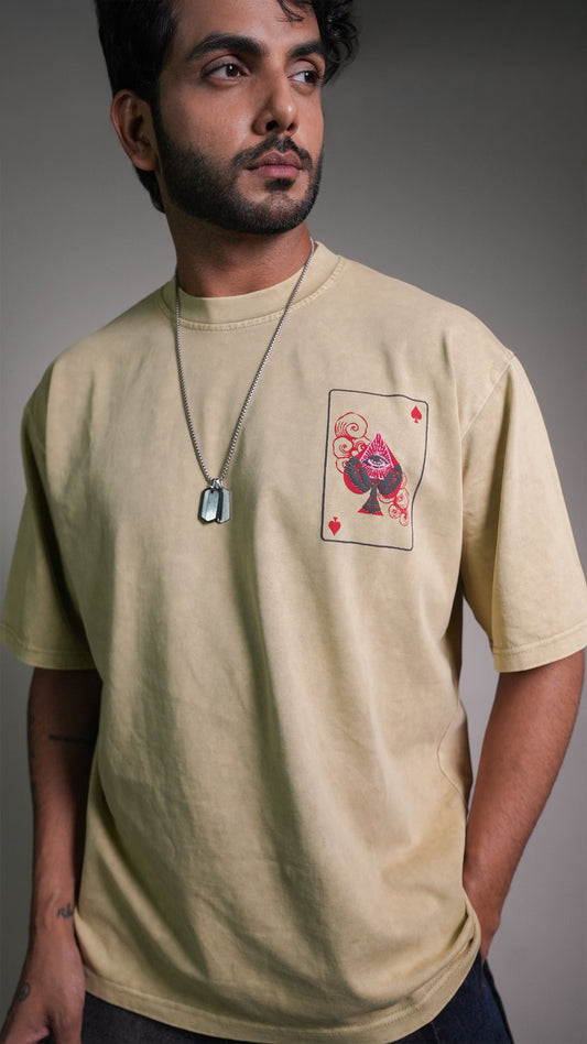 Spade Of Secrets Beige Acidwash Men’S Oversized T-Shirt Rustlines