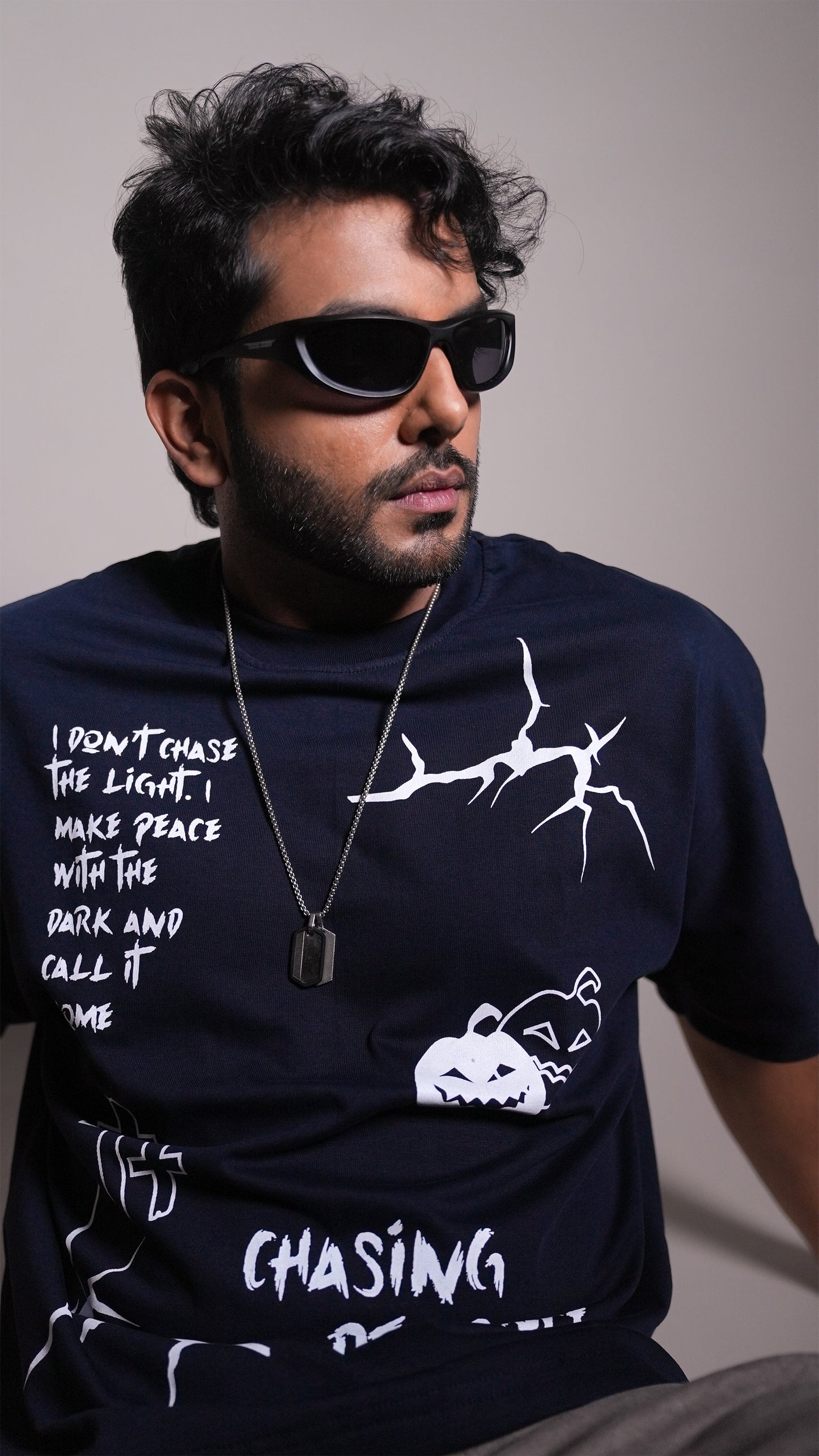 Midnight Spooky Navy Men’S Oversized T-Shirt Rustlines