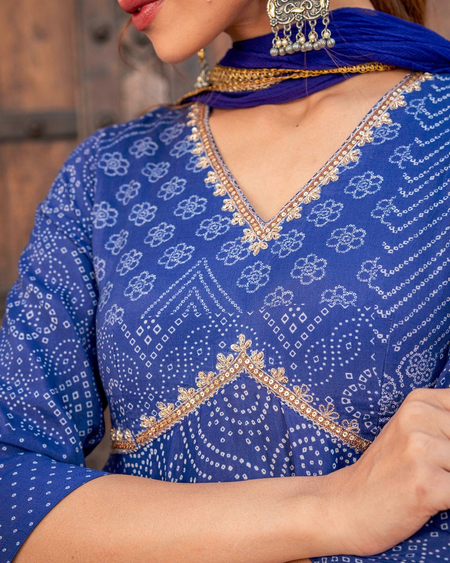 Blue Bandhej & Sequin Sharara Set