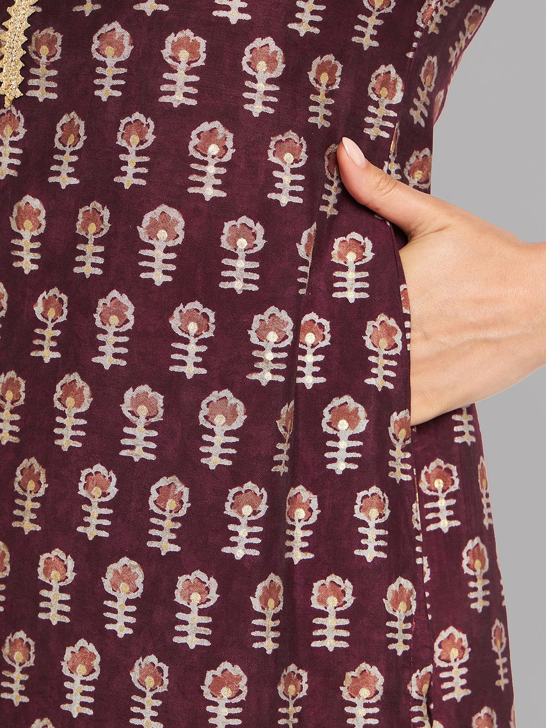 Women Purple Printed Kurta With Lace