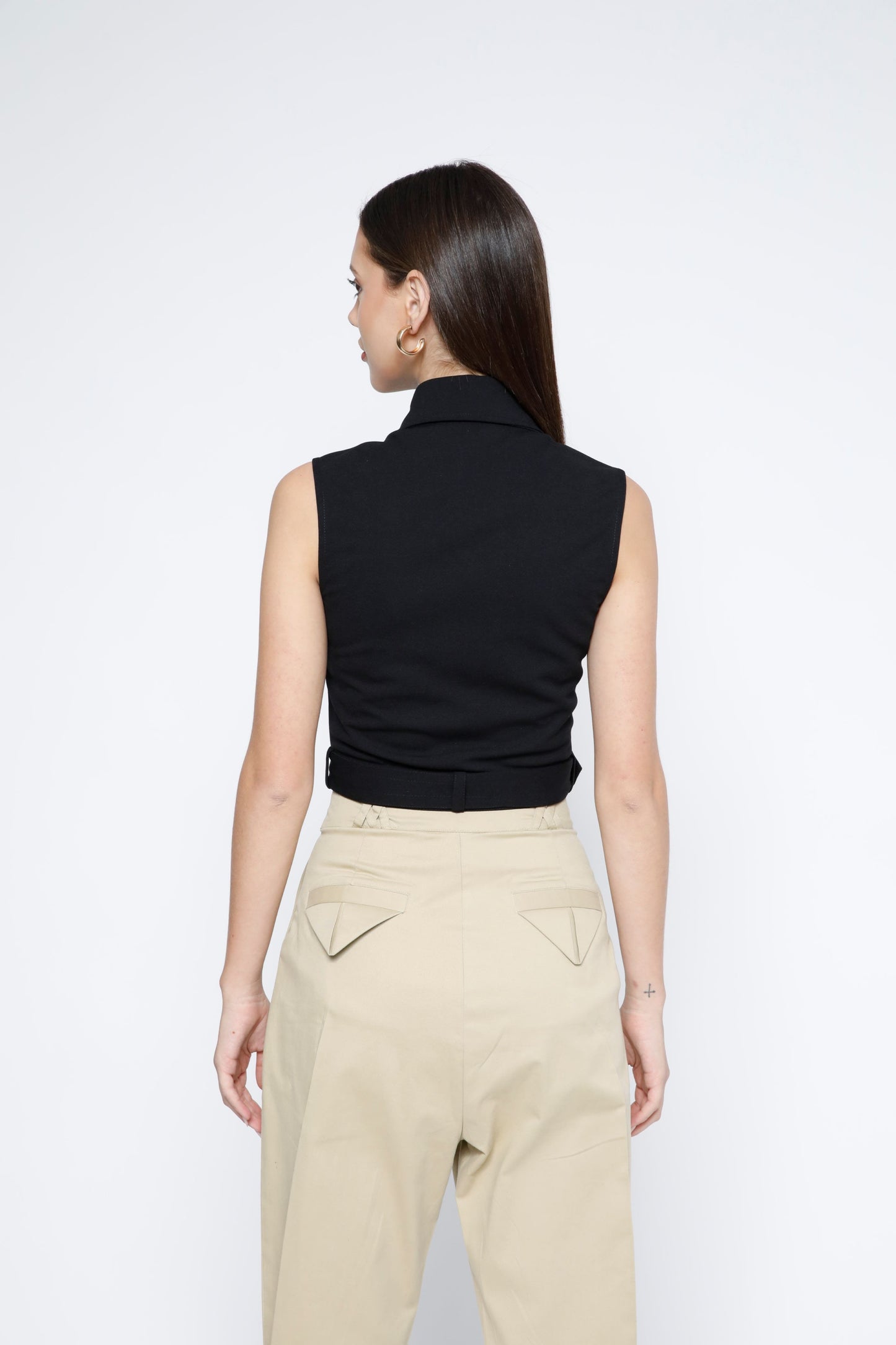 Gold Metal Zip Belted Crop Top -Black Beauty